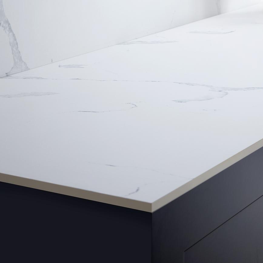 3m x 12.5mm Square Edge White Marble Effect Compact Laminate Worktop