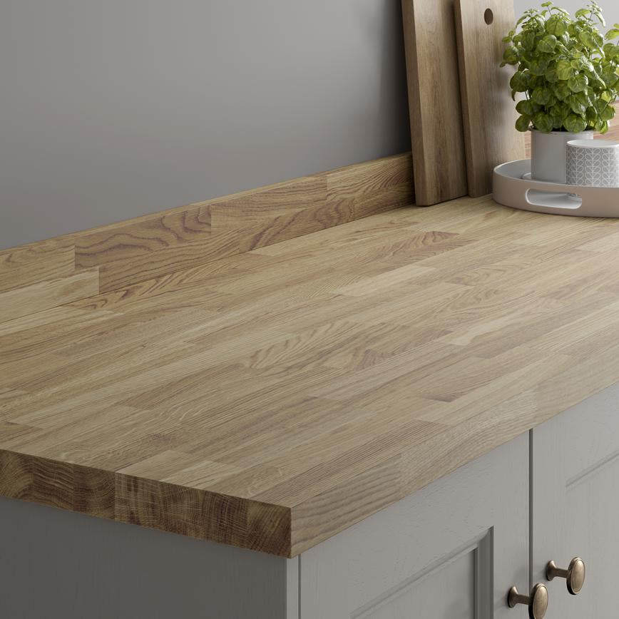 1.86m/3m x 40mm Pre-Finished Square Edge Clear Oak Solid Wood Worktop
