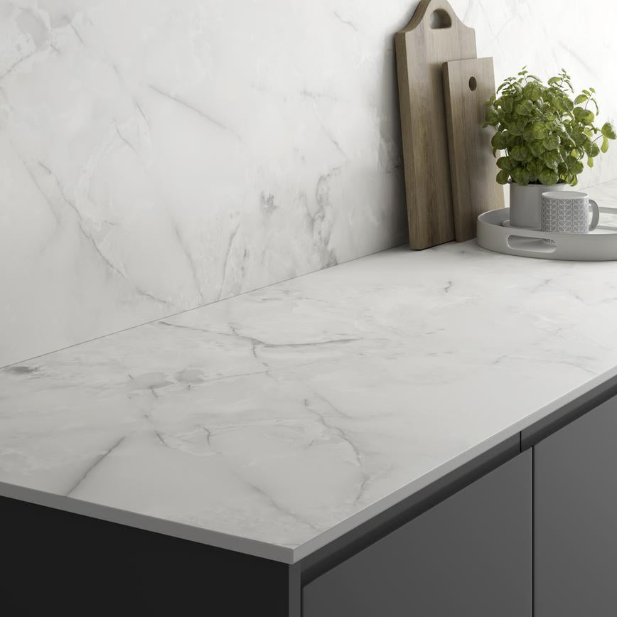 3m x 12.5mm Square Edge Glacier Marble Compact Laminate Worktop