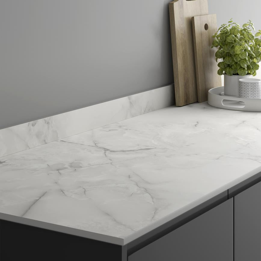 3m x 12.5mm Square Edge Glacier Marble Compact Laminate Worktop