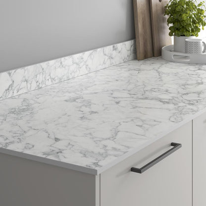 Howdens 3m x 12.5mm Square Edge Deep Veined White Marble Effect Compact Laminate Worktop