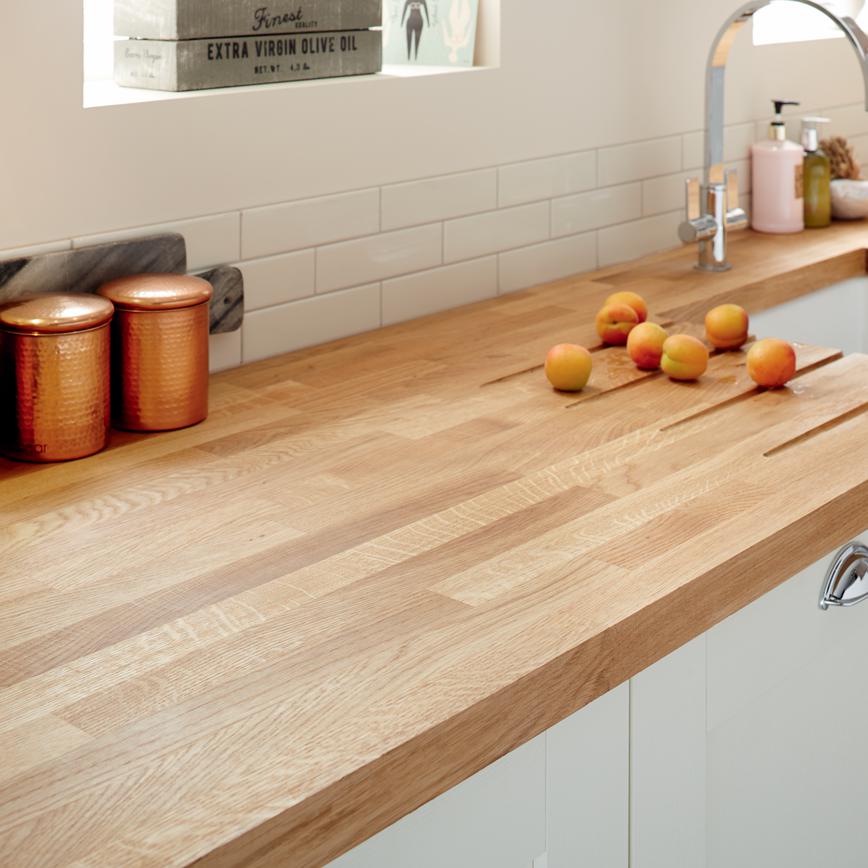 1.86m/3m x 40mm Unfinished Square Edge Rustic Oak Solid Wood Worktop